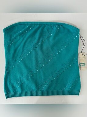 Teal Beaded Strapless Knit Tube Top - Women